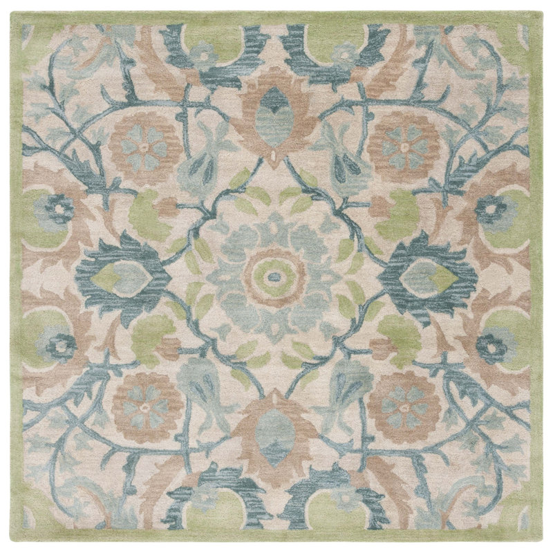 Antiquity Hand Tufted Wool Floral Rug, Square 6'