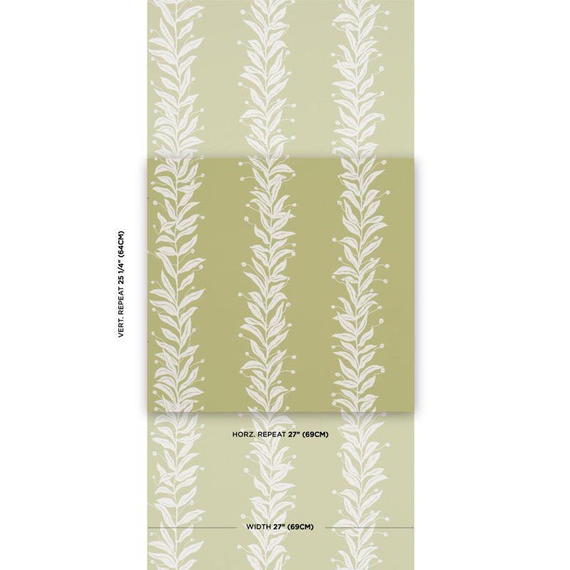Schumacher x Marian Mcevoy Tendril Stripe Wallpaper, Olive