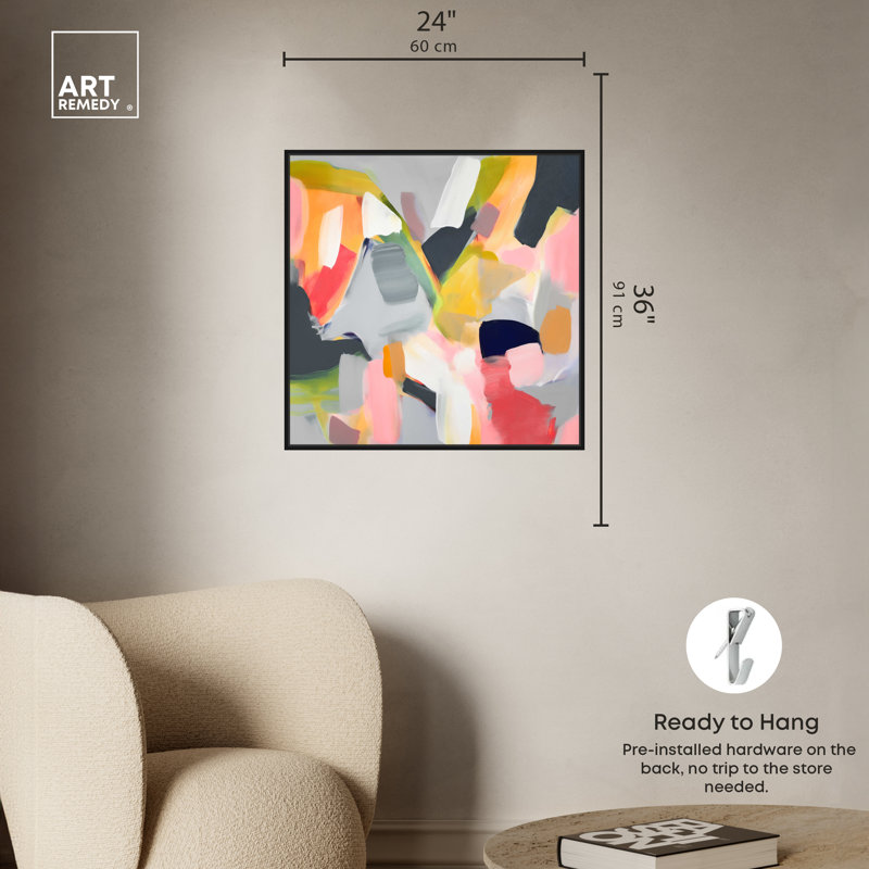 «Just A Few Pops Boho», art mural abstrait par Art Remedy, Cadre noir, H 37 po x l 25 po