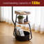 Lampe sur pied moderne moderne avec table d'appoint, hauteur réglable, gradation continue, télécommande et contrôle des applications, métal noir mat avec tablettes en bois-732140573