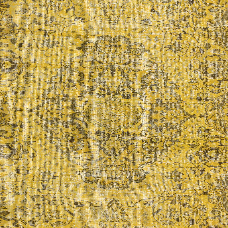 Tapis turc décoratif fabriqué à la main 5,4 x 8,6 pi de couleur jaune avec motif de médaillon