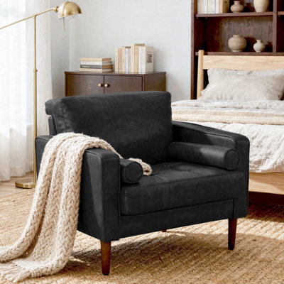 Iliana Upholstered Corduroy Square Arm Tufted Club Chair with 2 Pillows