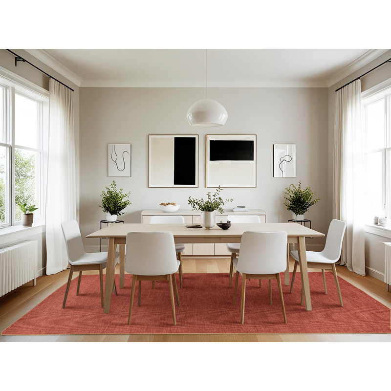 Machine Washable Solid Pink Area Rug, Rectangle 7' x 10'