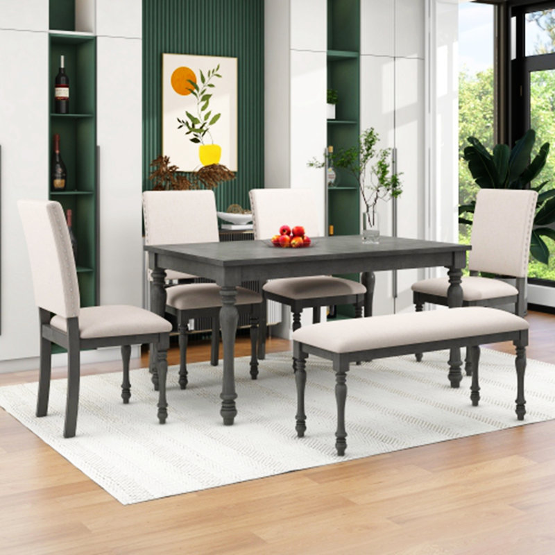 Alexsis Four Leg Dining Set, Gray, Gray, Gray/White