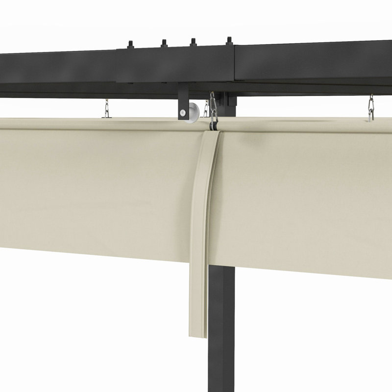 Patio Pergola with Retractable Canopy,, Cream White, 87" H x 83.9" W x 117.3" D