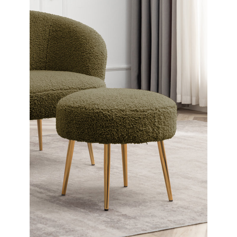 Repose-pieds en tissu Rabiha Teddy, Vert mousse