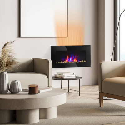 Electric Wall Fireplace 28.5", 1500W, Black, Flame Effect, 7 Color Background , Heat Adjustable 28.5" With Mounted, Style