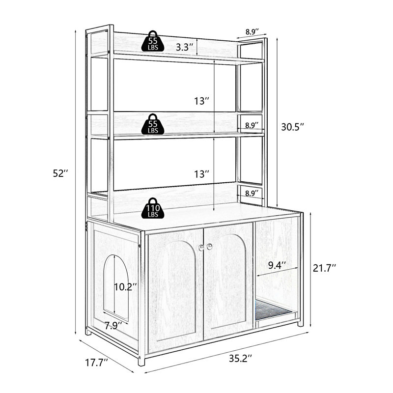 Armoire en bois pour chat avec 2 portes, rangement et tablette à gratter, Brun