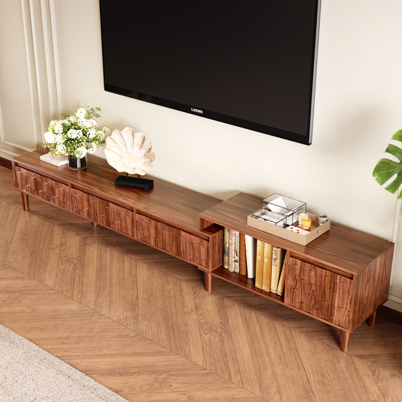 Meuble télé moderne extensible, meuble télé réversible en bois pour téléviseurs de 85 po ou moins avec tiroirs de rangement