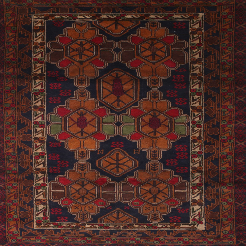 Tapis traditionnel rouge / brun Alcone, Carré 8 pi