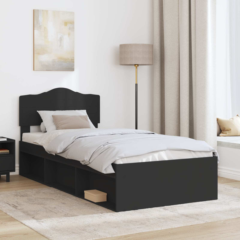 Solid Wood Bed, Black, European Single (90 x 200 cm)