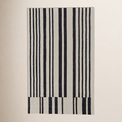 Ryo Ivory Black Hand-Tufted Striped Rug