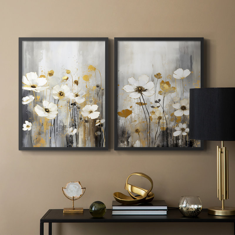«FLORAL Series CDIV», reproduction encadrée de qualité supérieure - prête à être accrochée - aucun clou requis - aucun clou requis