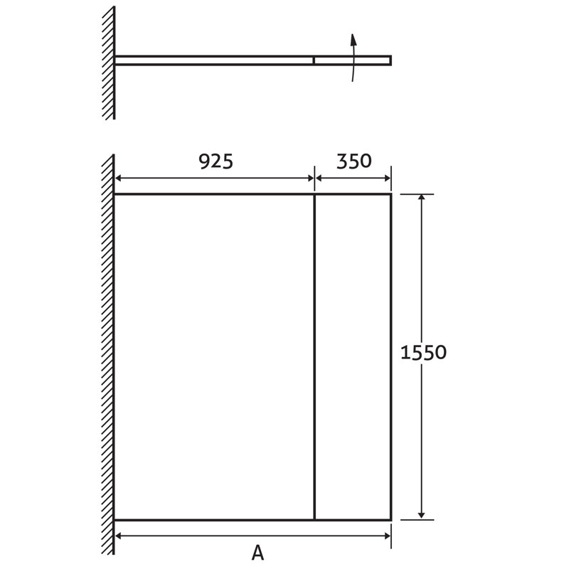 1330mm 1300mm W x 1550mm H Hinged Frameless Tub Door with Clear Glass