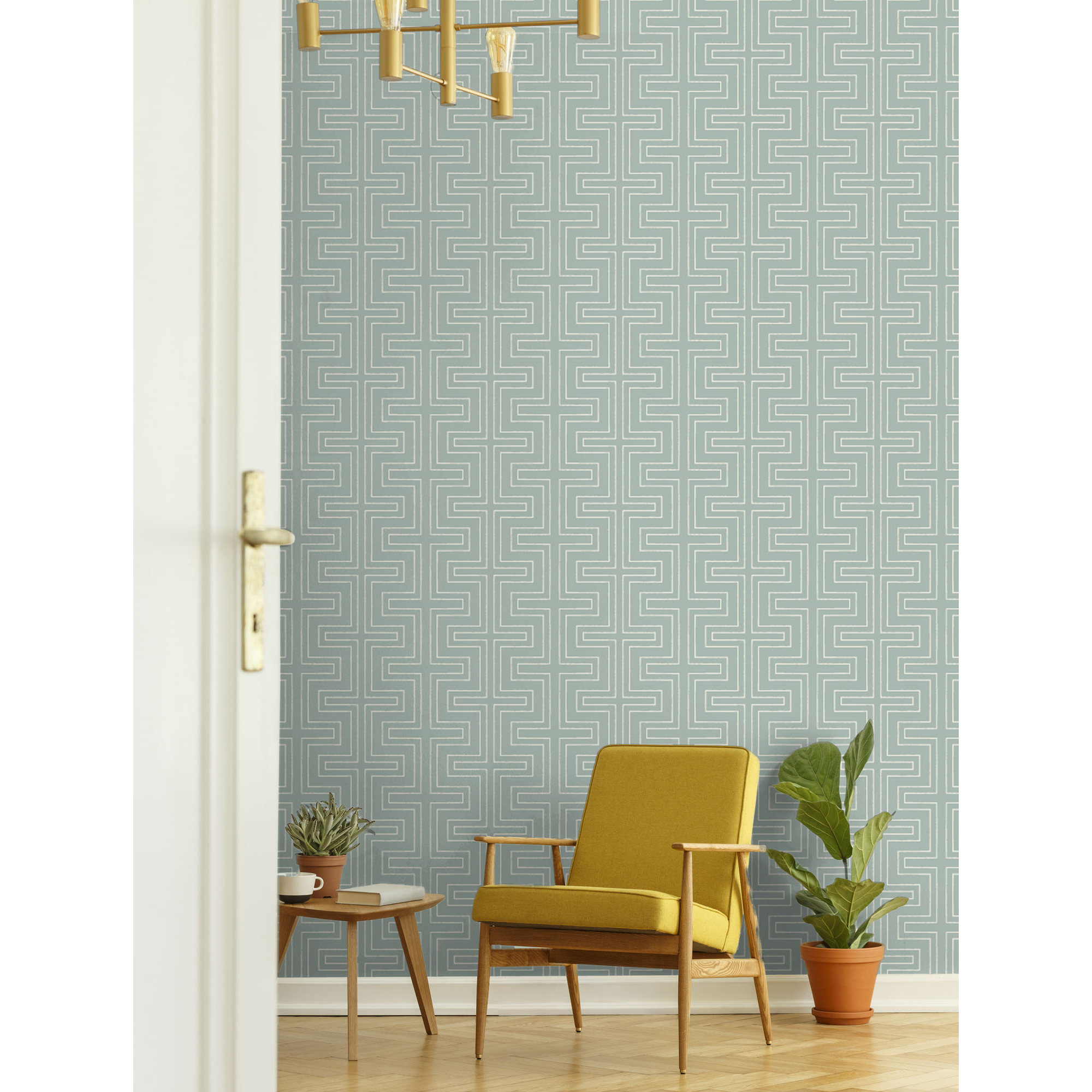 Halsted Modern Geometric Peel & Stick Wallpaper, Non-pasted, Lake Shore Blue