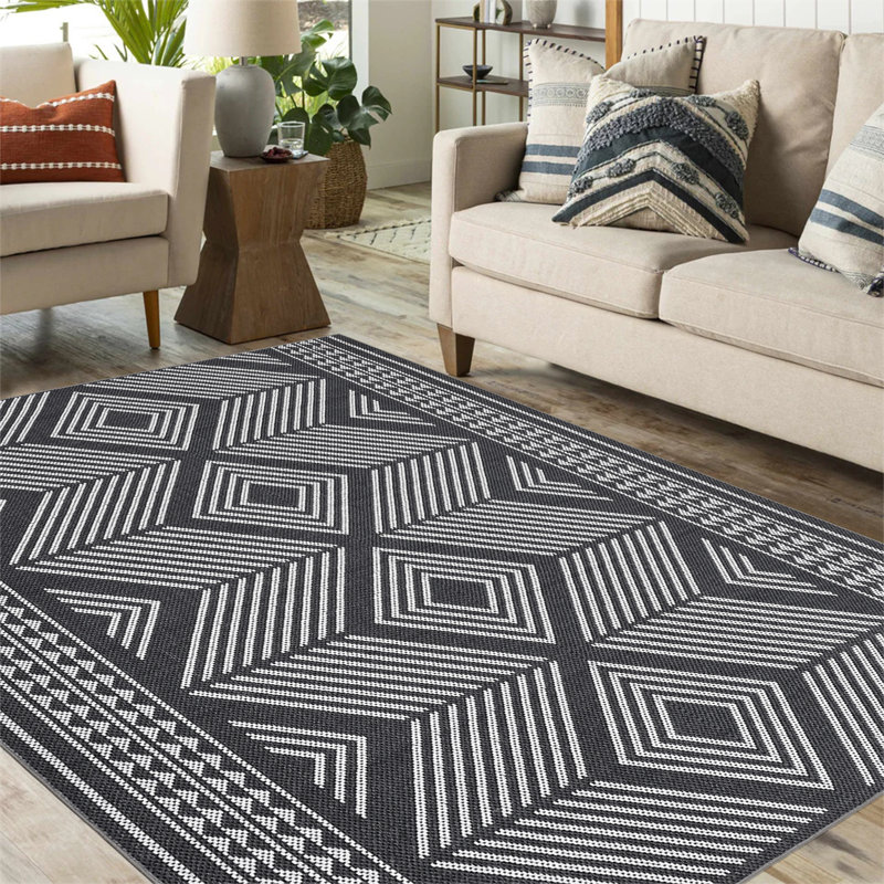 9x12 Modern Geometric Area Rug Black Tribal Rug Washable Non Slip Floor Carpet Non Shedding Rug Rug Rug for Living Room Bedroom Office