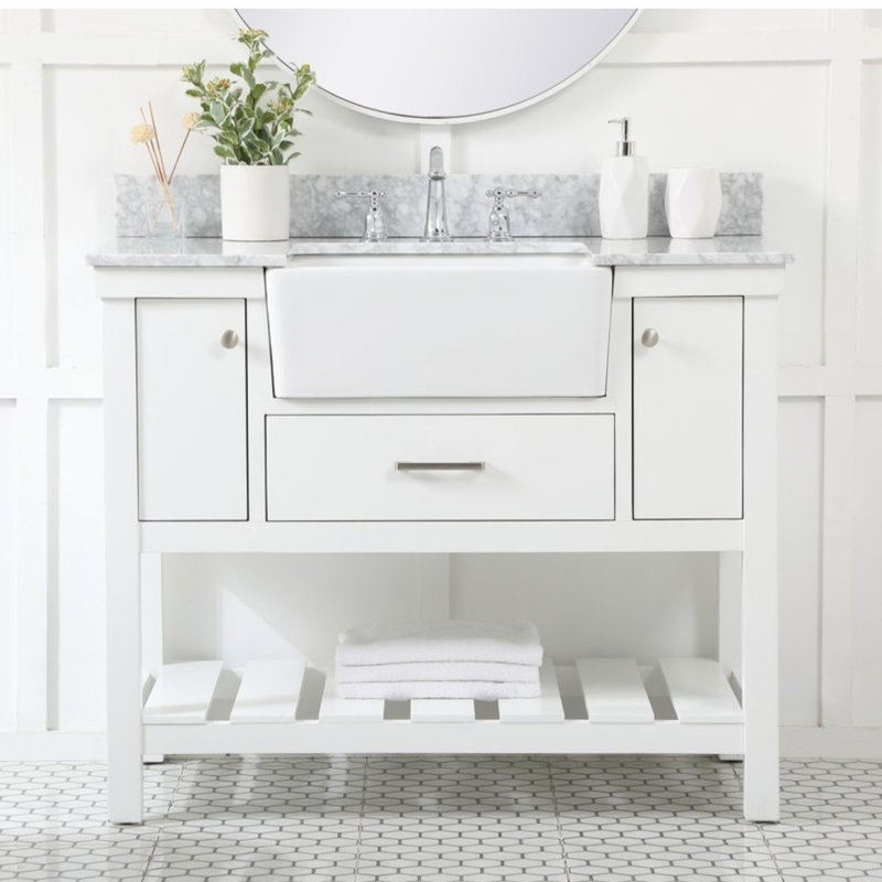 Pelaghia 42'' Single Bathroom Vanity with Marble Top, White