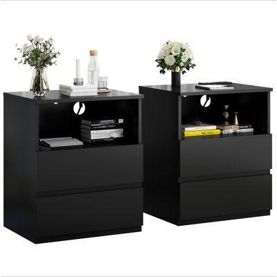 (Ensemble de 2) table de bout avec station de charge USB C rapide, table d'appoint avec canapé à 2 tiroirs, grande armoire de rangement moderne en bois pour le salon, la chambre à coucher, le bureau