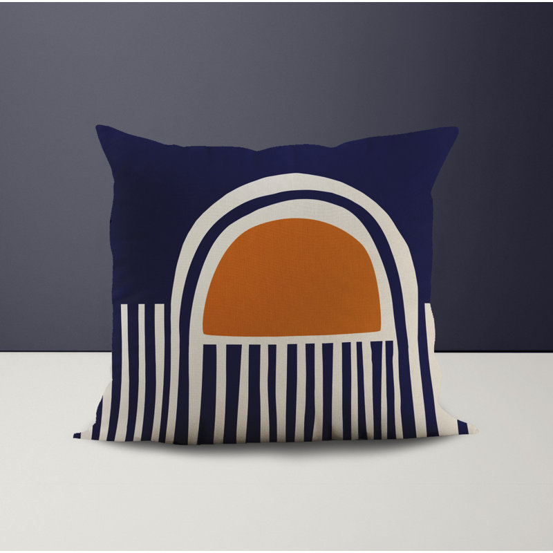 Jeté carré en polyester intérieur / extérieur, L 19 po x H 19 po, Orange / bleu marine