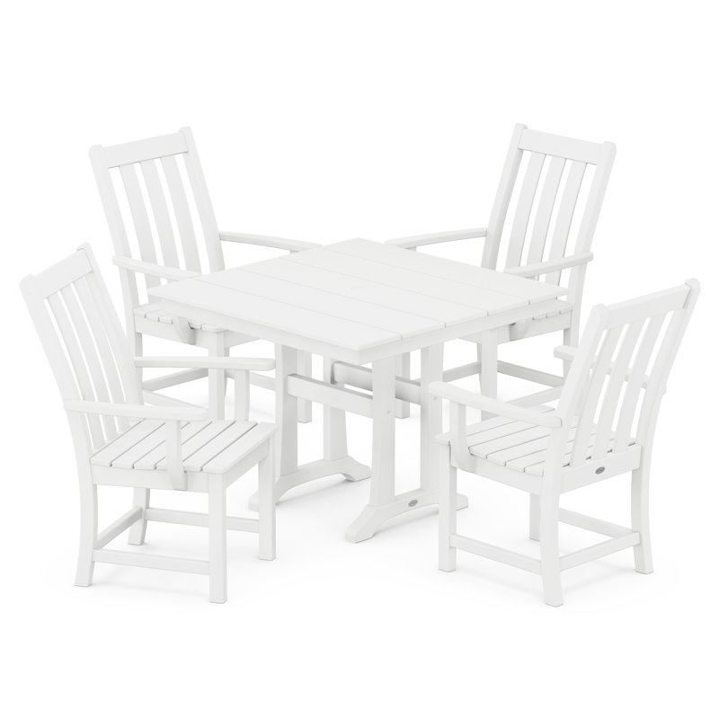 Vineyard 5-Piece Farmhouse Trestle Arm Chair Dining Set, White