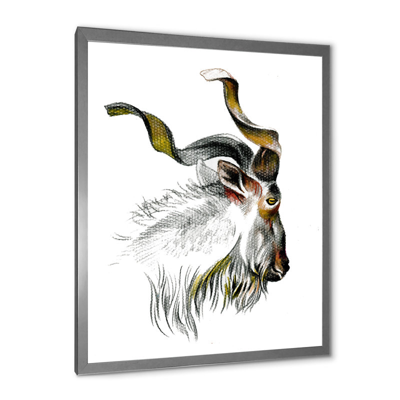 Portrait monochrome de chèvre II - reproduction sur toile, H 20 po x l 12 po x P 1,5 po, Toile avec cadre argenté