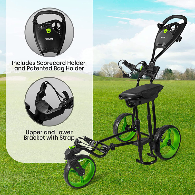Jovial Black and Green 3-Wheel Foldable Golf Push Cart