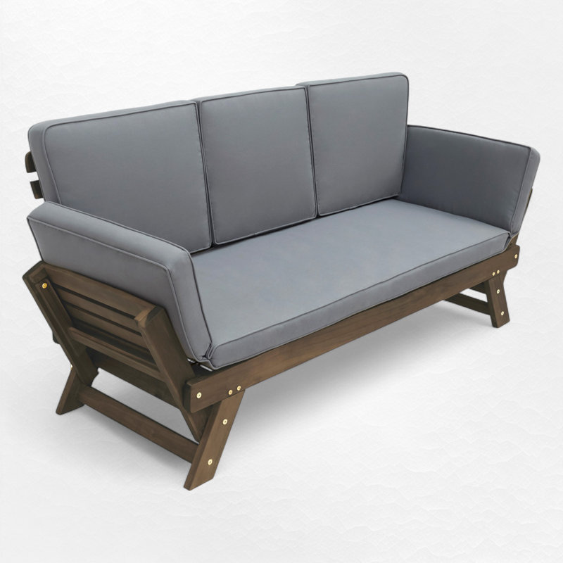 Canapé de patio réglable en bois, Gris, Brun