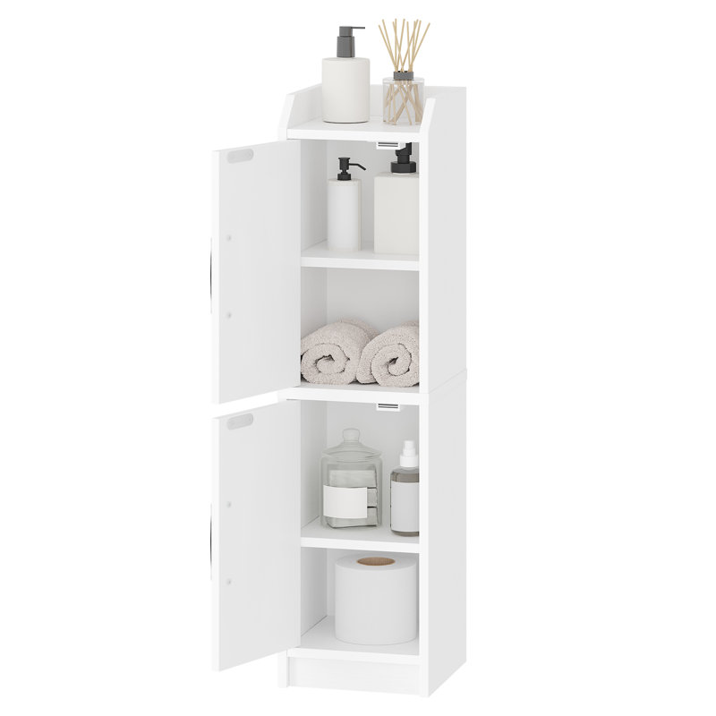 Bathroom Storage Cabinet, Small Corner Floor Cabinet with Door and Shelves, Narrow Bathroom Organizer and Paper Storage with Adjustable Shelves, for Small Spaces, White
