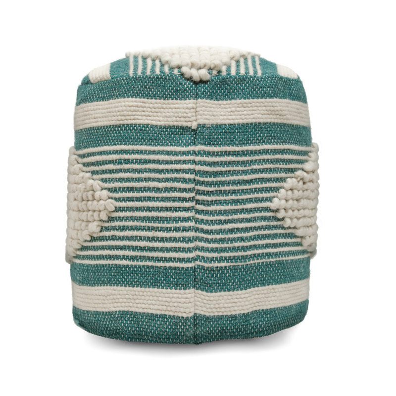 Pouf cylindrique en tissu fabriqué à la main Diamond, Tissu sarcelle