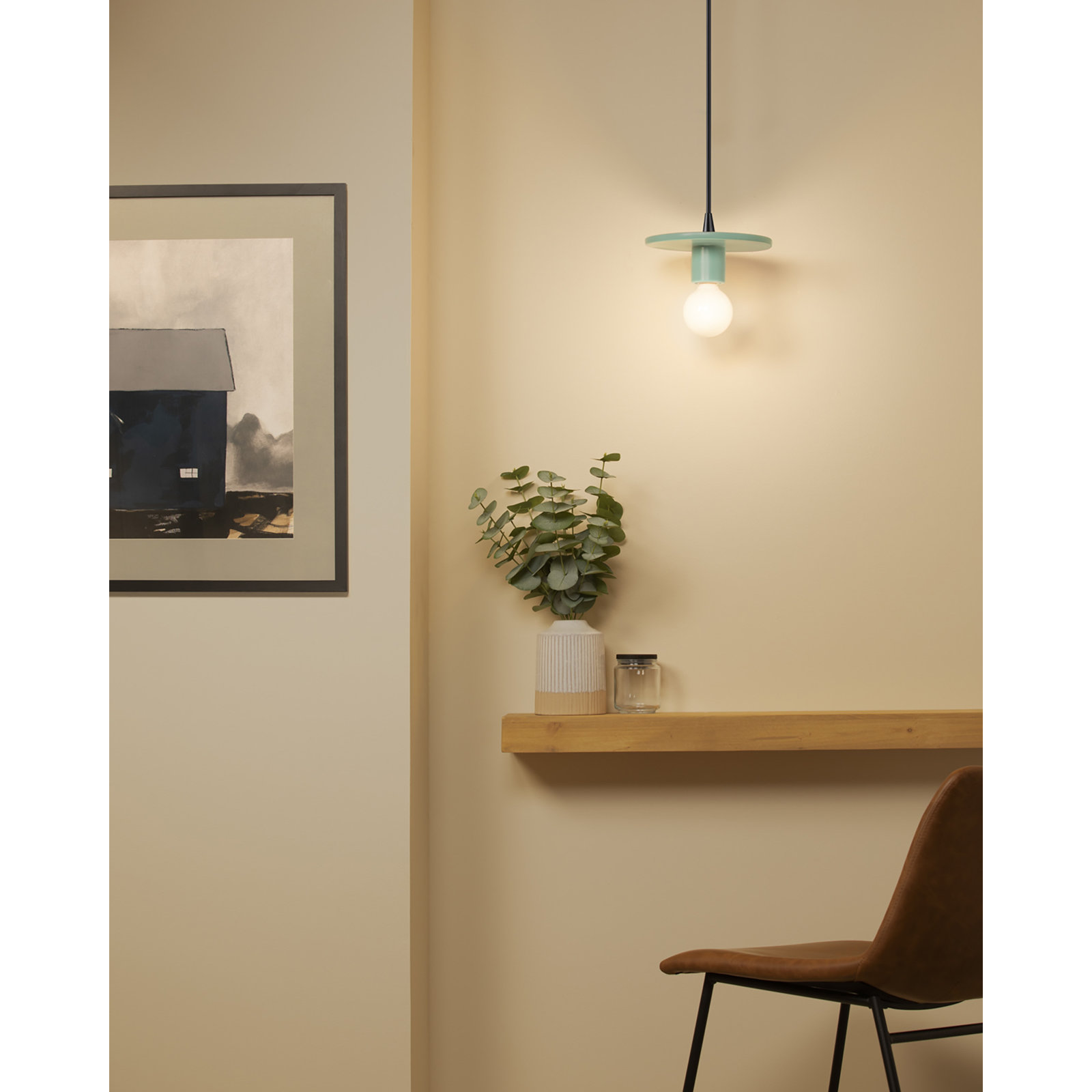 Leni Single Light Ceramic Dimmable Pendant, Reflecting Pool, Antique Brass