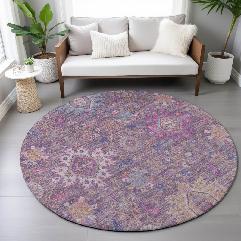 Machine Washable Indoor/Outdoor Jacinto ACN2151 Medallions Rug, Round 8'