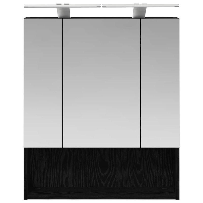 W H Wall Mounted Required Medicine Cabinet Mirror 2, 70cmH x 60cmW x 14.5cmD, Black Oak