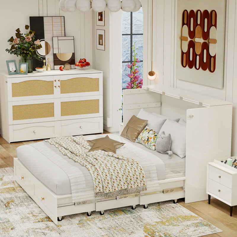 Lit escamotable avec tiroirs Murphy, blanc