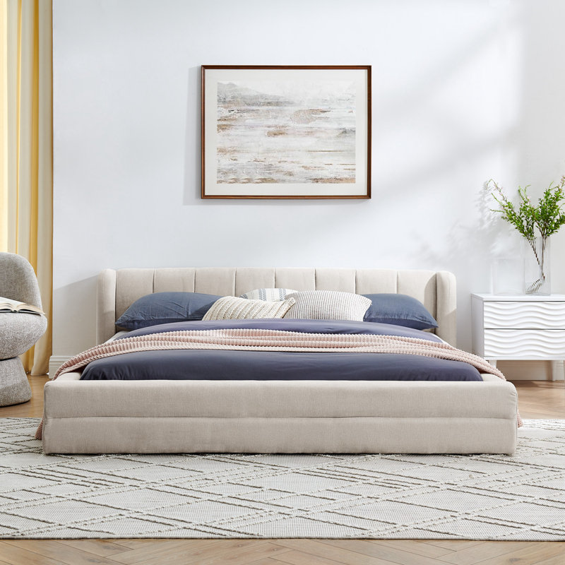Base de lit tapissier avec tête de lit en chenille grand, Beige