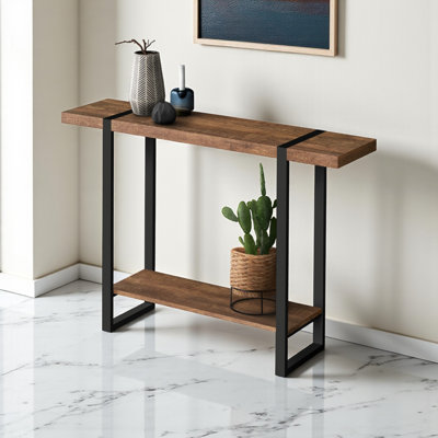 Console de hall d'entrée moderne en métal laminé brun Kaisley, H 31,87 po x l 47,13 po x P 11,81 po