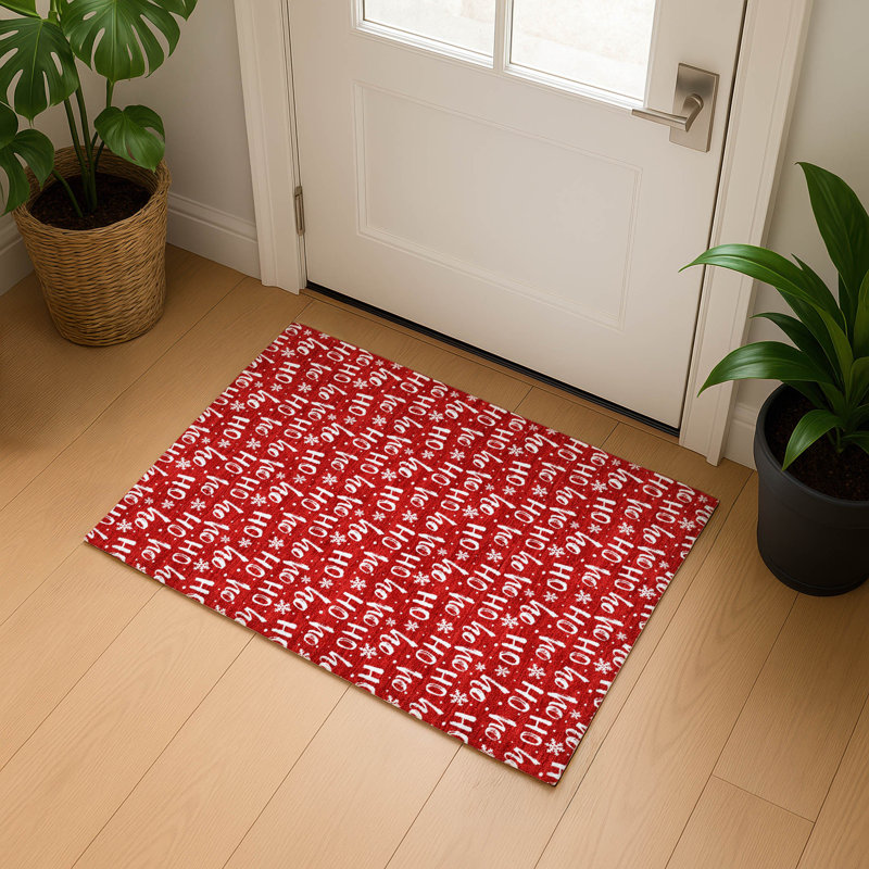 Premium Machine Washable Dockside AMF1814 HoHoHo Snowy Christmas Rug, Rectangle 1'8" x 2'6"