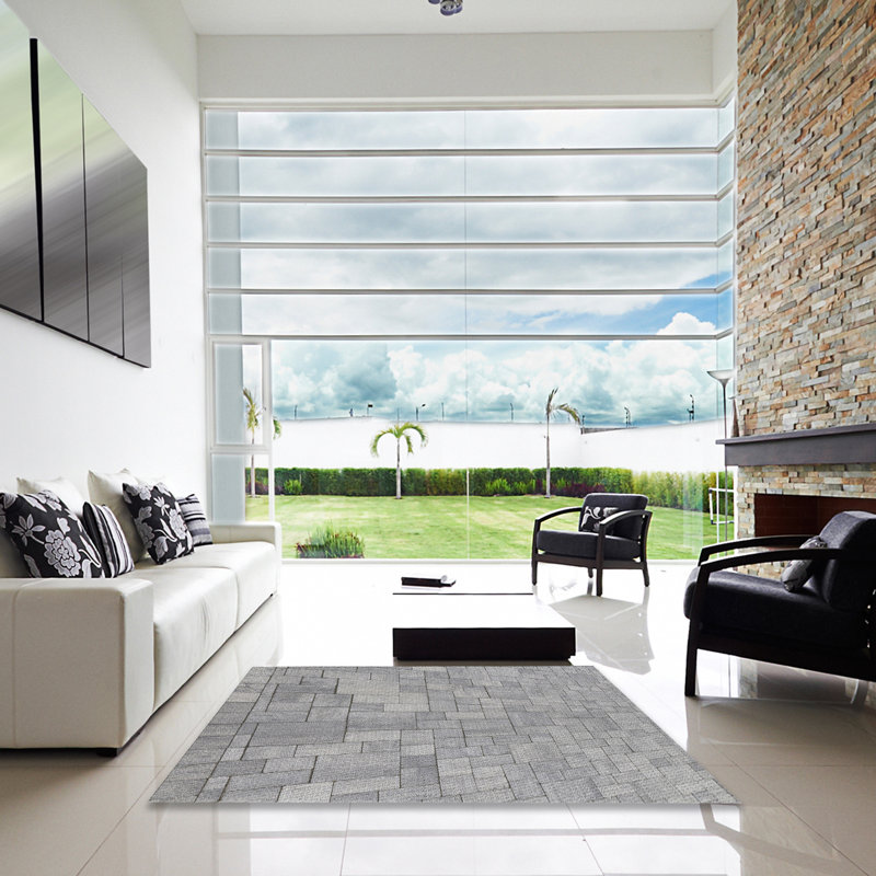 Tapis géométrique gris, Carré 5 pi