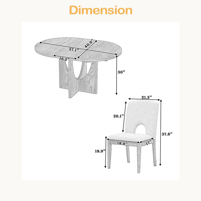 Ensemble de table de salle à manger extensible moderne 5 pièces avec rallonge amovible de 16,2 pouces pour les petits espaces