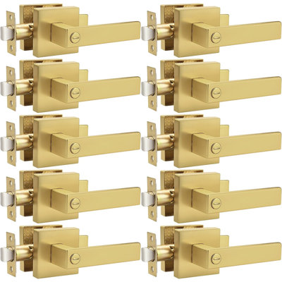 Privacy Door Lever with Square Rosette for Bed and Bath Keyless