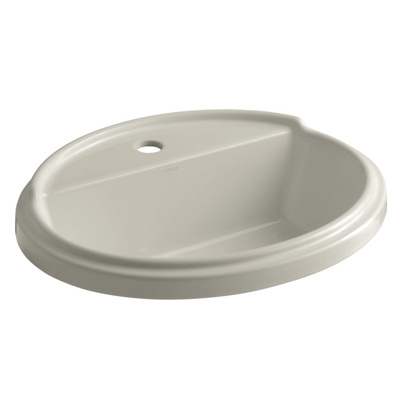 Tresham® Ceramic Oval Drop-In Bathroom Sink with Overflow, Sandbar, Single