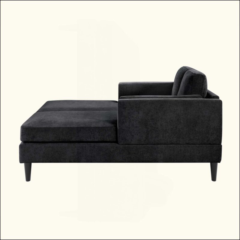 Méridienne moderne avec méridienne et accoudoirs à double couche, Noir