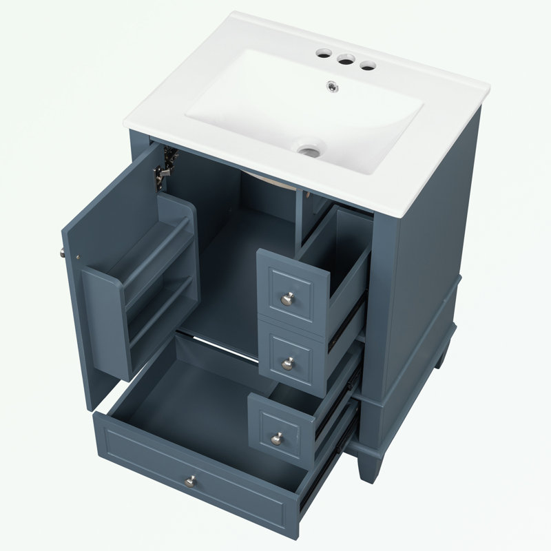Meuble-lavabo de salle de bain avec lavabo et tiroirs, Bleu gris