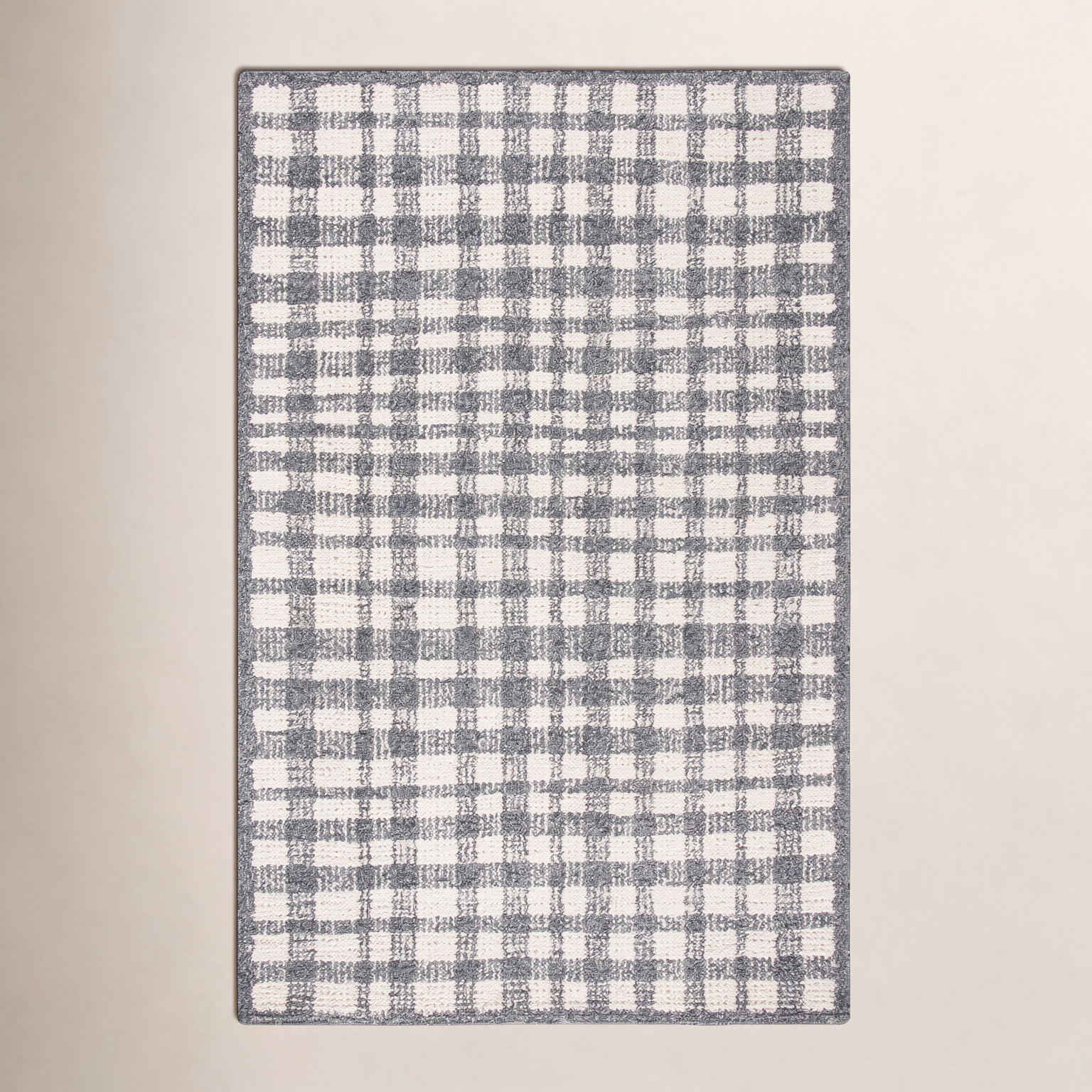 Ivory Black Hand-Tufted Plaid Rug, Rectangle 5' x 8'