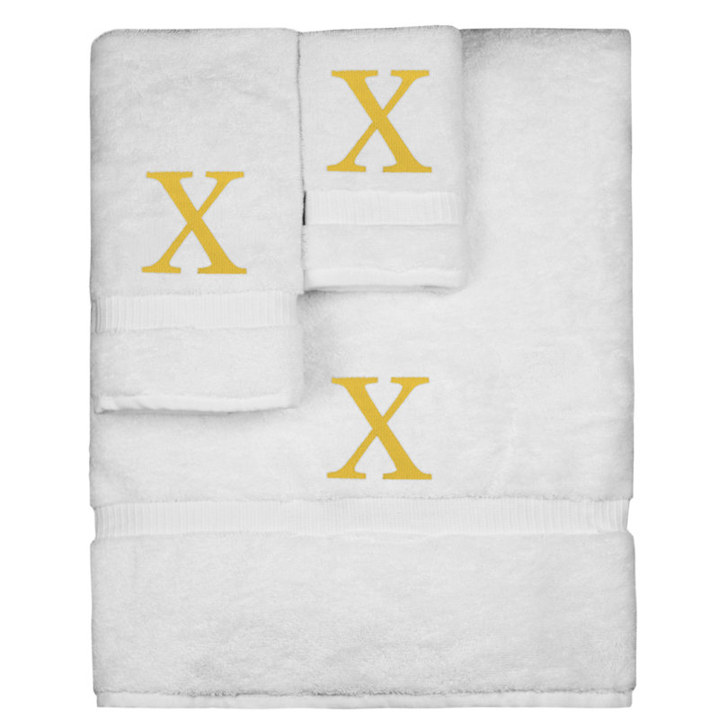 Ensemble de serviettes monogrammées - ensemble de 3 - lettre-bloc, X, Blanc / Doré