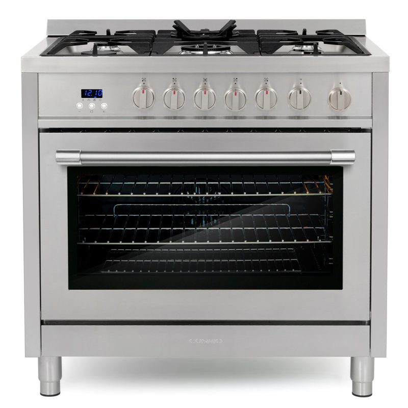 Cosmo 36 po Nebula Collection Cuisinière à gaz, 5 brûleurs, four à convection rapide, poignée en acier inoxydable