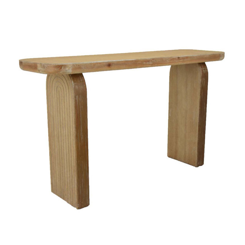 Console, plateau arrondi avec pieds en arche, bois brun de 55 po