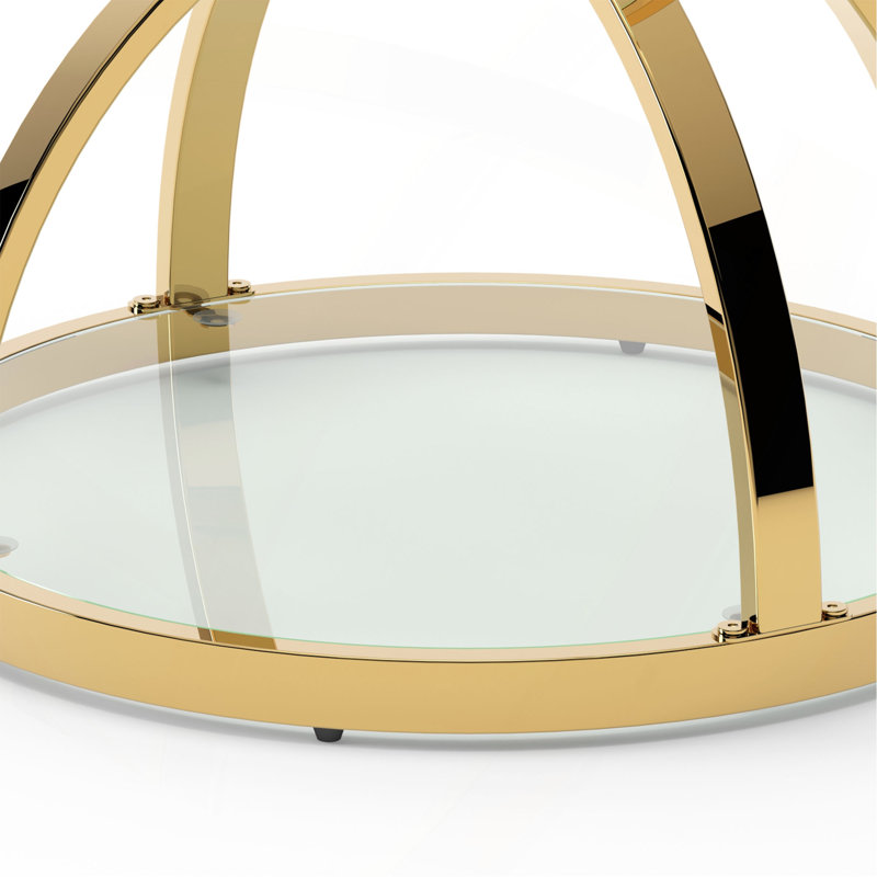 Table d'appoint moderne en verre 19,69 po avec 2 niveaux, cadres en forme d'anneau, table basse ronde, table de chevet pour le salon, la chambre à coucher et le bureau