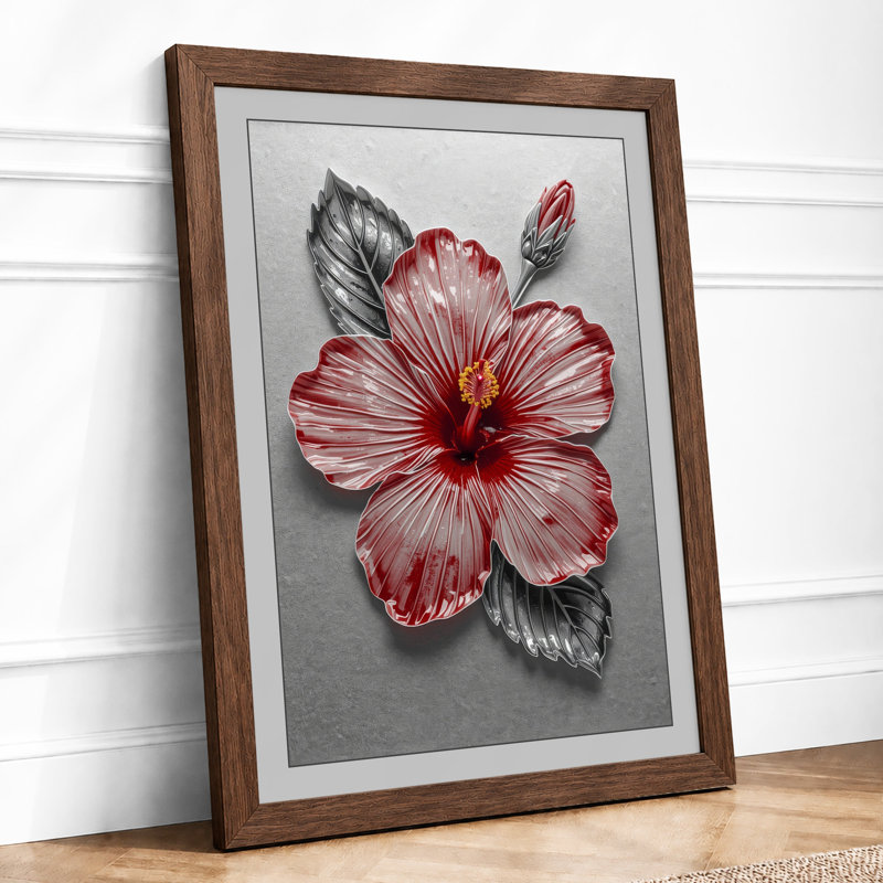 Hibiscus in Bloom Botanical - Framed Print, A3 - 42.0 x 29.7 cm, Walnut