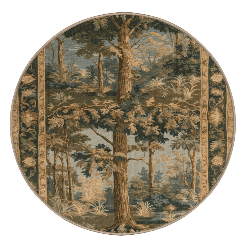 Tapis brun français lavable à la machine, Rond 7 pi
