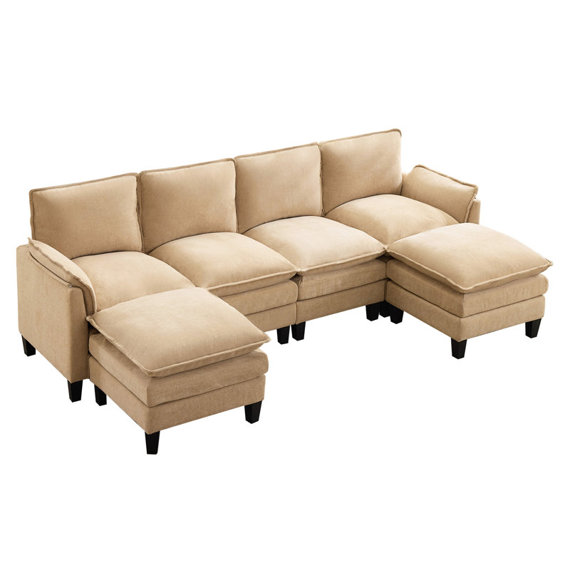 6-Piece 101'' Upholstered U-Shape Sectional, Yellow Chenille